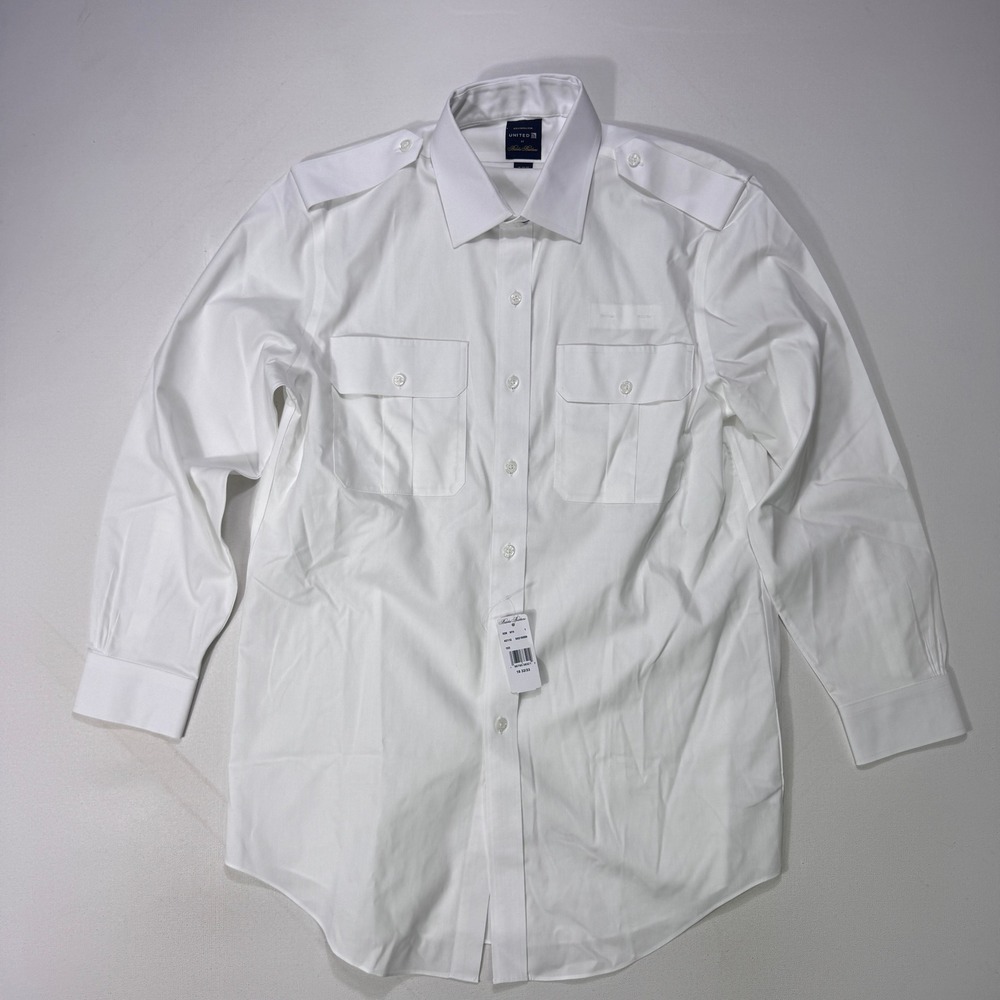 Brooks Brothers United Airlines Pilot Shirt Mens 16 32/33 White Epaulet Uniform